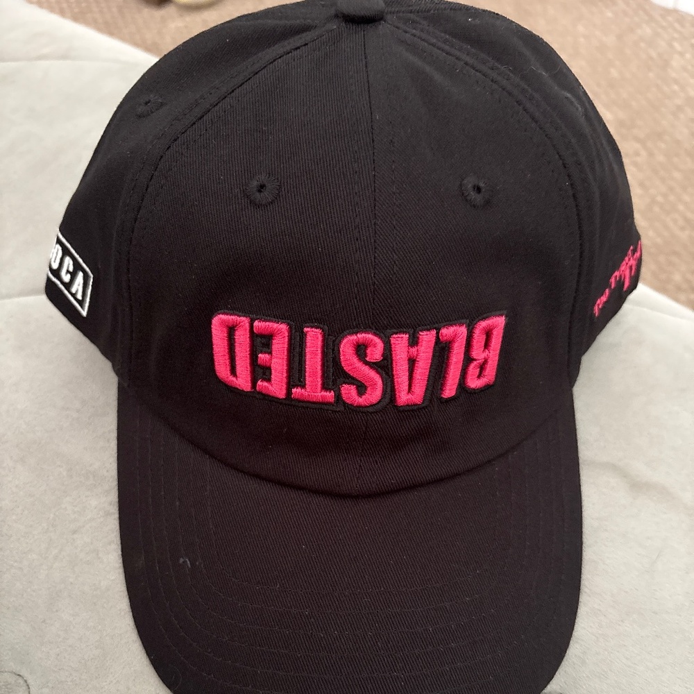 BLASTED Embroidered Black Baseball Cap with Pink Logo
